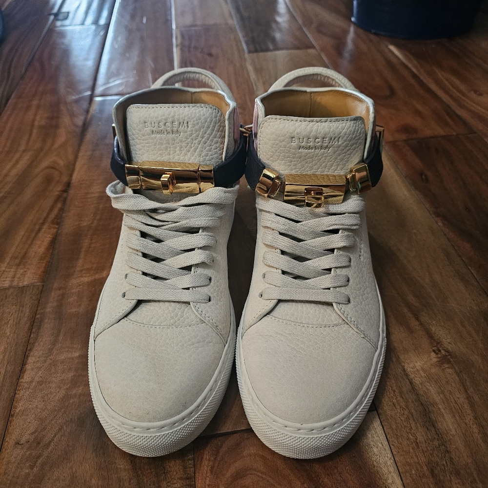 Buscemi Womens Off-White Sneakers with Gold Details